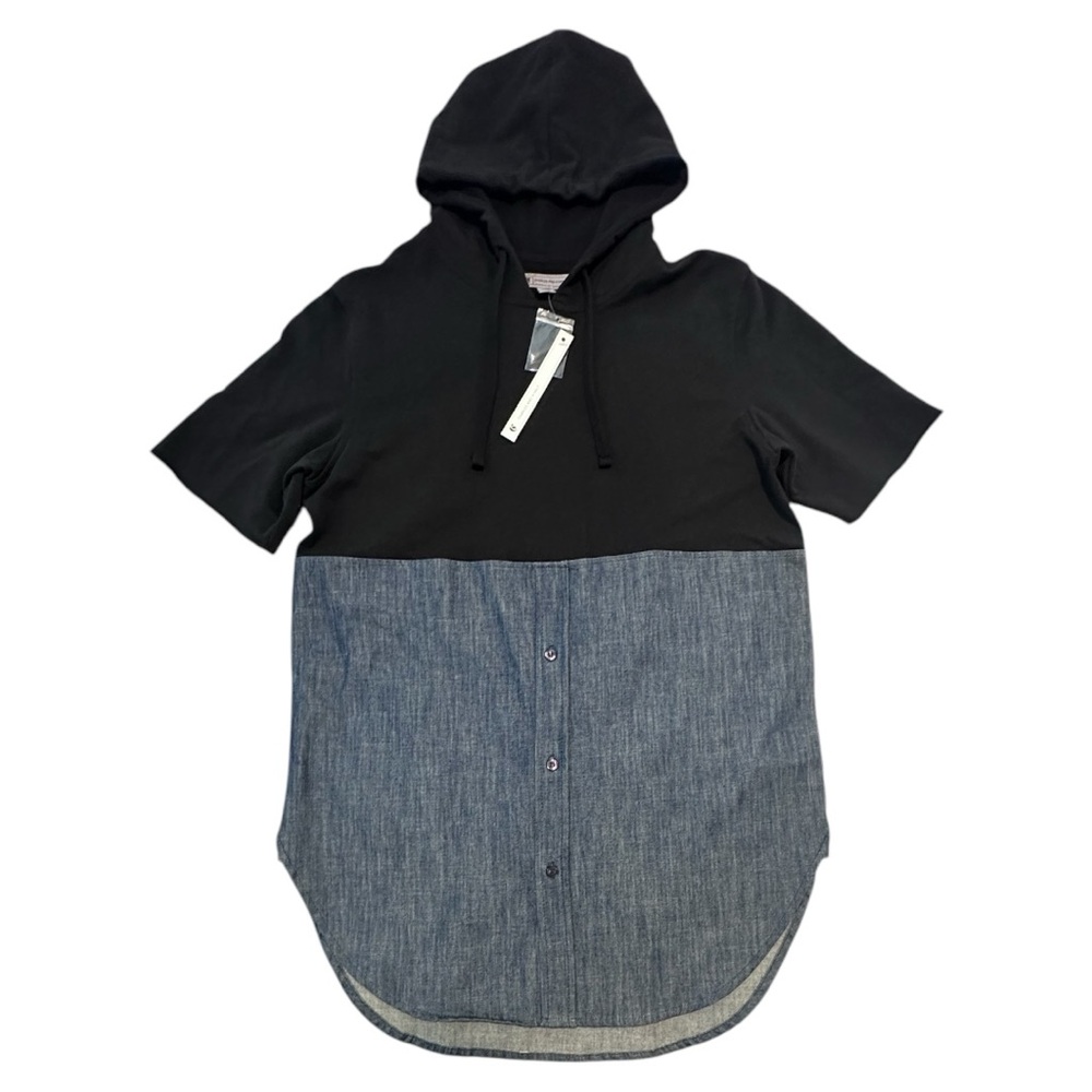 Charles And A Half | Men’s Half button Black & Blue Hooded Shirt | Size M | NWT